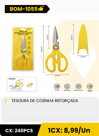 TESOURA DE COZINHA REFORÇADA CX: 240PCS ICX: 8,99/Un