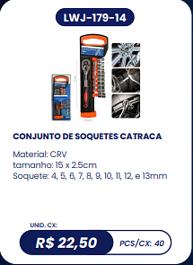CONJUNTO DE SOQUETES CATRACA UNID. CX: R$ 22,50 PCS/CX: 40