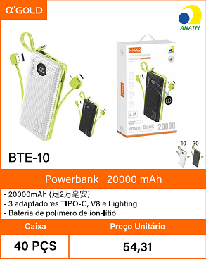 Powerbank20000 mAh Caixa 40 PCS Preco Unitario 54,31