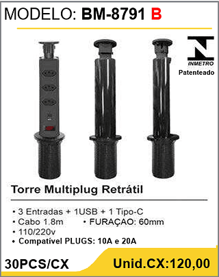 Torre Multiplug Retrátil 30PCS/CX Unid.CX:120,00