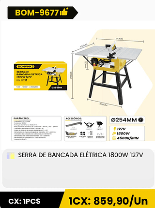 SERRA DE BANCADA ELÉTRICA 1800W 127V CX: 1PCS 1CX: 859,90/Un