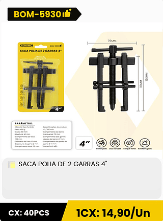 SACA POLIA DE 2 GARRAS 4" CX: 40PCS 1CX: 14,90/Un