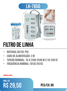filtro de linha PCS/CX: 60 UNID. CX: r$ 29,50