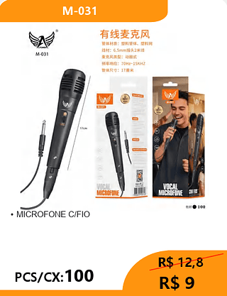MICROFONE C/FIO PCS/CX:100 R$ 9