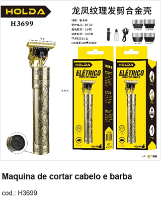 Maquina de cortar cabelo e barba R$ 10,8 PC/CX:100
