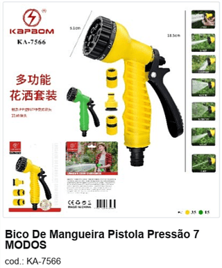 Bico De Mangueira Pistola Pressão 7 MODOS R$ 14,4 PC/CX:50