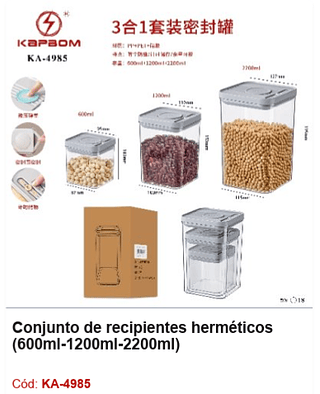 Conjunto de recipientes herméticos (600ml-1200ml-2200ml) R$ 44,1 PCS/CX: 18