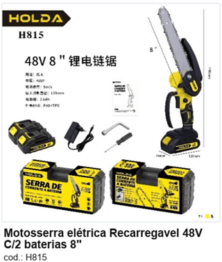 Motosserra elétrica Recarregavel 48V C/2 baterias 8" R$ 189 PC/CX:8