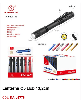 Lanterna Q5 LED 13,2cm R$ 5,4 PCS/cx: 384