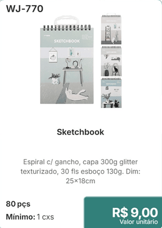 Sketchbook 80 pçs R$ 9.00