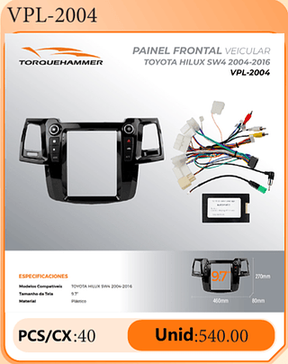 PAINEL FRONTAL VEICULAR TOYOTA HILUX SW4 2004-2016 PCS/CX:40 Unid:540.00