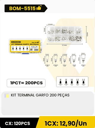 KIT TERMINAL GARFO 200 PEÇAS CX: 120PCS 1CX: 12,90/Un