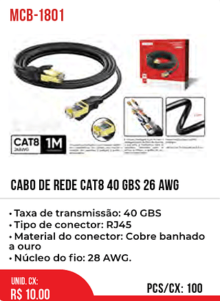 CABO DE REDE CAT8 40 GBS 26 AWG 100pç=10$