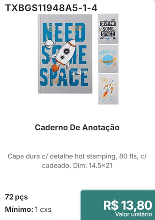 Caderno De Anotação 72 pçs R$ 13,80
