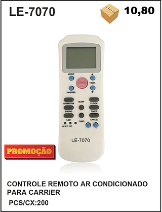 CONTROLE REMOTO AR CONDICIONADO PARA CARRIER 200pç=10,8$