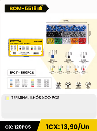 TERMINAL ILHÓS 800 PCS CX: 120PCS 1CX: 13,90/Un