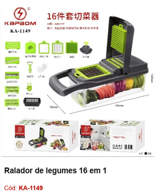 Ralador de legumes 16 em 1 R$ 27 PCS/Cx: 24