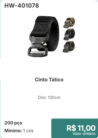 Cinto Tático 200 pçs R$ 11.00