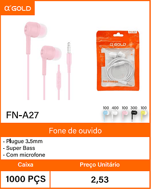 Fone de ouvido Caixa 1000 PCS Preco Unitario 2,53