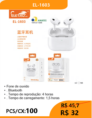 FONE BLUETOOTH PCS/CX:100 R$32