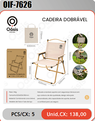 CADEIRA DOBRAVEL PCS/CX: 5 Unid.CX: 138,00