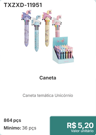 Caneta 864 pçs R$ 5.20