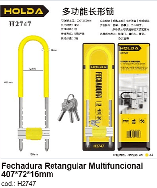 Fechadura Retangular Multifuncional 407*72*16mm R$ 34,2 PC/CX:24