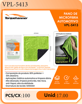 PANO DE MICROFIBRA AUTOMOTIVO PCS/CX:100 Unid:17.00