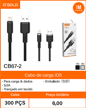 Cabo de carga iOS - Caixa 300 PCS Preco Unitario 6,00