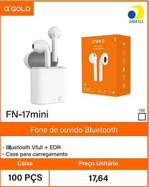 Fone de ouvido Bluetooth Caixa 100 PCS Preco Unitario 17,64