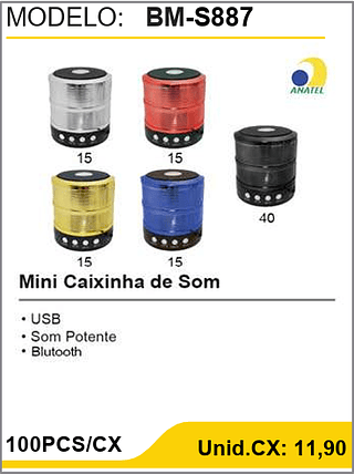 Mini Caixinha de Som 100PCS/CX Unid.CX: 11,90