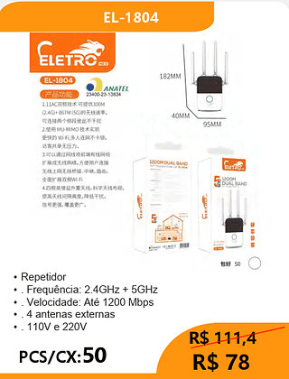Repetidor PCS/CX:50 R$78