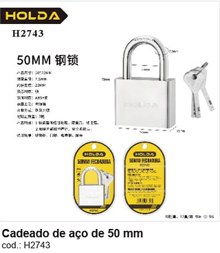 Cadeado de aço de 50 mm R$ 22,5 PC/CX:96