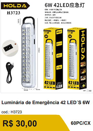 Luminaria de Emergencia 42 LED'S 6W R$ 30,00-10%=27.00 60PC/CX