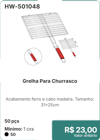 Grelha Para Churrasco 50 pçs R$ 23.00