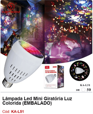 Lâmpada Led Mini Giratória Luz Colorida R$ 20,7 PCS/Cx: 50