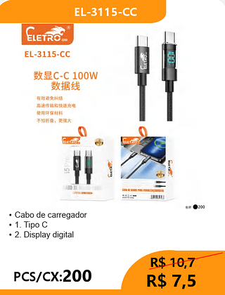 CABO TPC DISPLAY DIGITAL PCS/CX:200 R$7,5