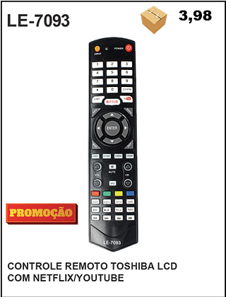 CONTROLE REMOTO TOSHIBA LCD COM NETFLIX/YOUTUBE 200pç=3,98$
