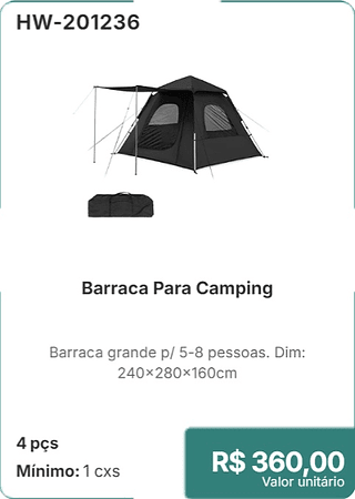 Barraca Para Camping 4 pçs R$ 360,00