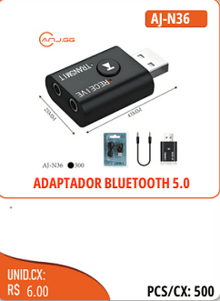 ADAPTADOR BLUETOOTH 5.0 UNID.CX:RS 6.00 PCS/CX:500