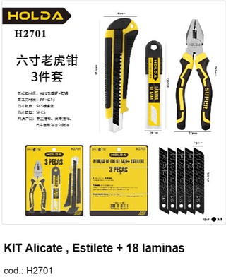 KIT Alicate , Estilete + 18 laminas R$ 15,3 PC/CX:80