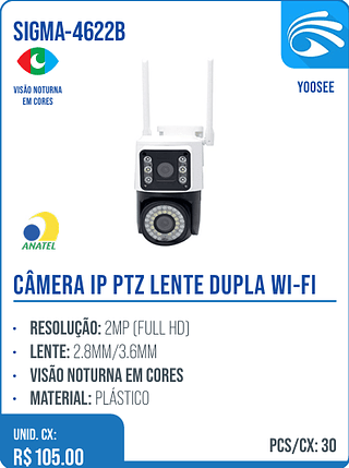 CÂMERA IP PTZ LENTE DUPLA WI-FI UNID. CX: R$ 105.00 PCS/CX: 30