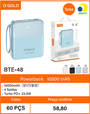 Powerbank10000 mAh Caixa 60 PCS Preco Unitario 58,80