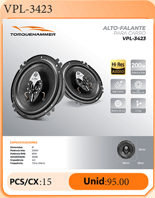 ALTO-FALANTE PARA CARRO PCS/CX:15 Unid:95.00