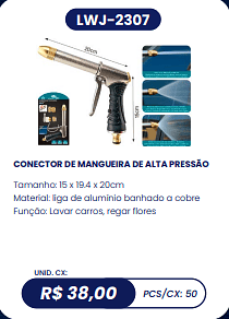CONECTOR DE MANGUEIRA DE ALTA PRESSÃO UNID. CX: R$ 38,00 PCS/CX: 50