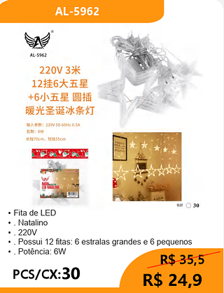 Fita de LED PCS/CX:30 R$ 24,9