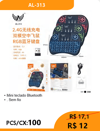 Mini teclado Bluetooth PCS/CX:100 R$ 12