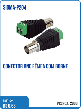 CONECTOR BNC FÊMEA COM BORNE UNID. CX: R$ 0.68 PCS/CX: 2000