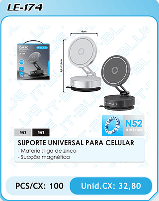 SUPORTE UNIVERSAL PARA CELULAR PCS/CX: 100 Unid.CX: 32,80