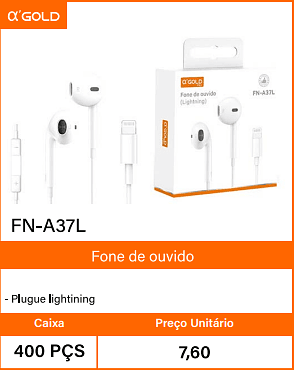 Fone de ouvido - Plugue lightining Caixa 400 PCS Preco Unitario 7,60
